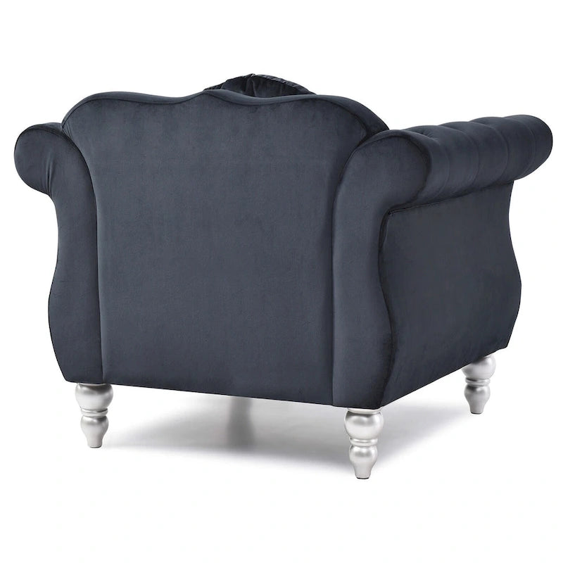 Yuvarlak dekoratif yastıklı Hollywood Chesterfield düğme kapitone kadife vurgulu sandalye - 39L x 35W x 34H