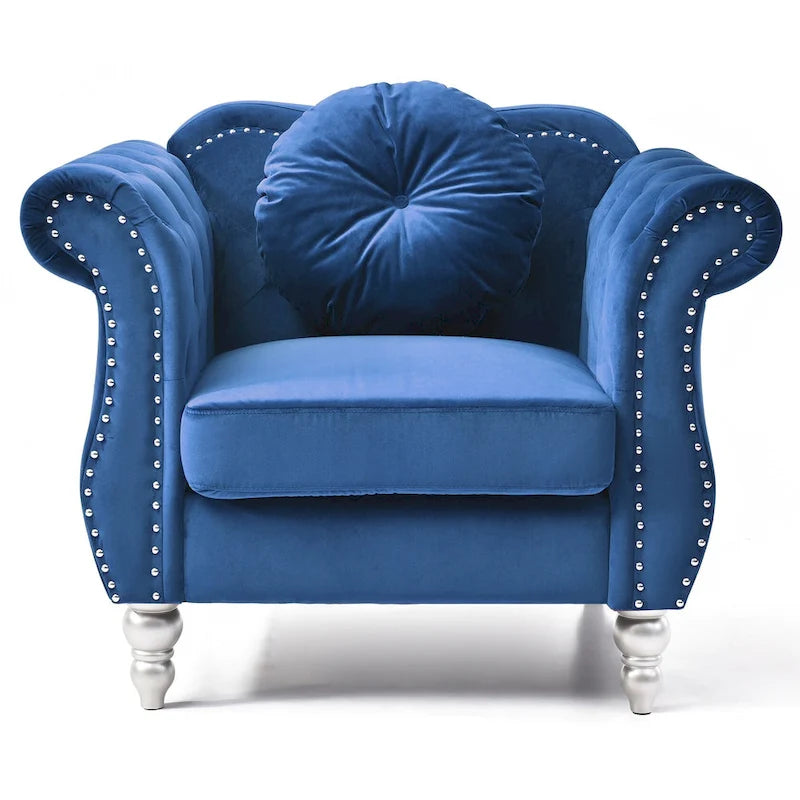 Yuvarlak dekoratif yastıklı Hollywood Chesterfield düğme kapitone kadife vurgulu sandalye - 39L x 35W x 34H