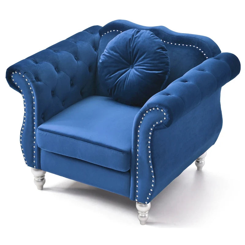 Yuvarlak dekoratif yastıklı Hollywood Chesterfield düğme kapitone kadife vurgulu sandalye - 39L x 35W x 34H