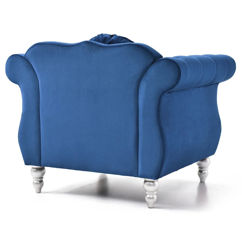 Yuvarlak dekoratif yastıklı Hollywood Chesterfield düğme kapitone kadife vurgulu sandalye - 39L x 35W x 34H