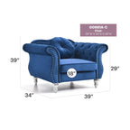 Yuvarlak dekoratif yastıklı Hollywood Chesterfield düğme kapitone kadife vurgulu sandalye - 39L x 35W x 34H