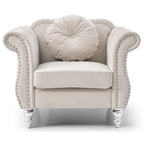 Yuvarlak dekoratif yastıklı Hollywood Chesterfield düğme kapitone kadife vurgulu sandalye - 39L x 35W x 34H