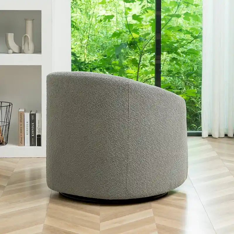 KINWELL 32W bukle kumaş döşemeli döner fıçı dekoratif koltuk