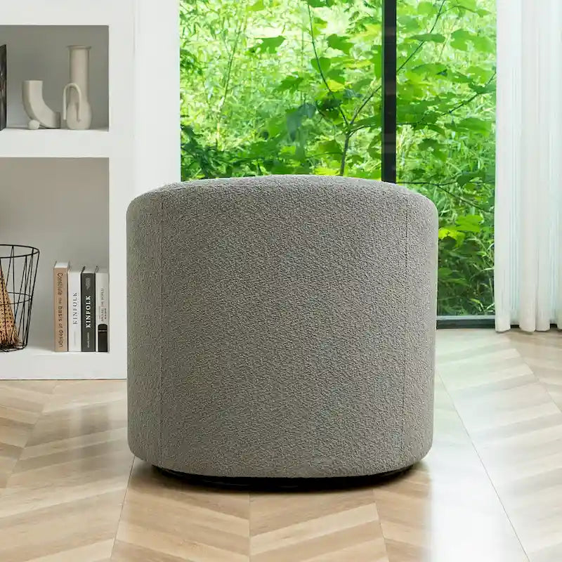 KINWELL 32W bukle kumaş döşemeli döner fıçı dekoratif koltuk