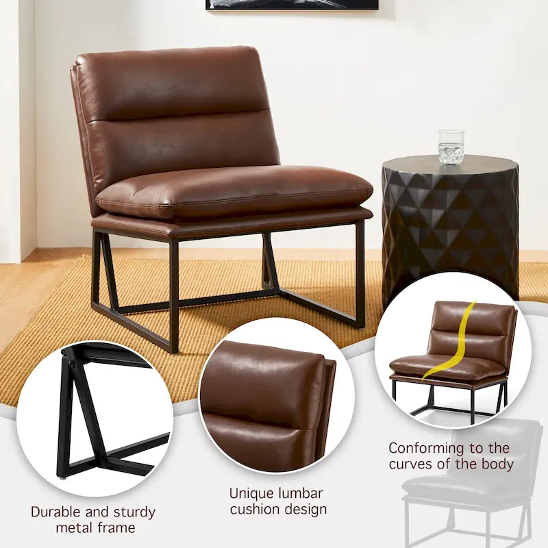 Glitzhome 30.25H Modern Soft PU Leather Armless Accent Chair