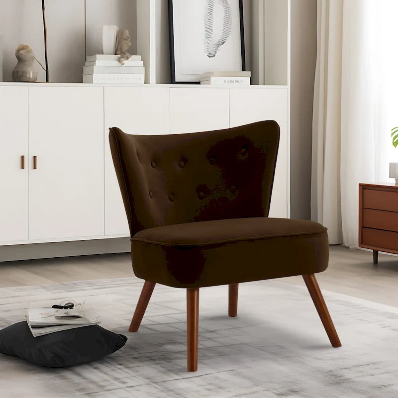 Geknöpfter Samt-Akzentsessel mit Bezug, Beistellsessel fürs Wohnzimmer – 27.6 W x 28 D x 31.3 H
