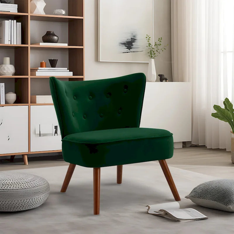 Geknöpfter Samt-Akzentsessel mit Bezug, Beistellsessel fürs Wohnzimmer – 27.6 W x 28 D x 31.3 H