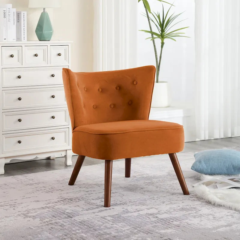 Geknöpfter Samt-Akzentsessel mit Bezug, Beistellsessel fürs Wohnzimmer – 27.6 W x 28 D x 31.3 H