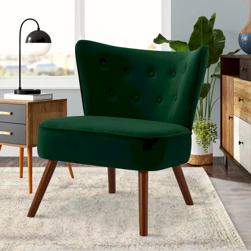 Geknöpfter Samt-Akzentsessel mit Bezug, Beistellsessel fürs Wohnzimmer – 27.6 W x 28 D x 31.3 H
