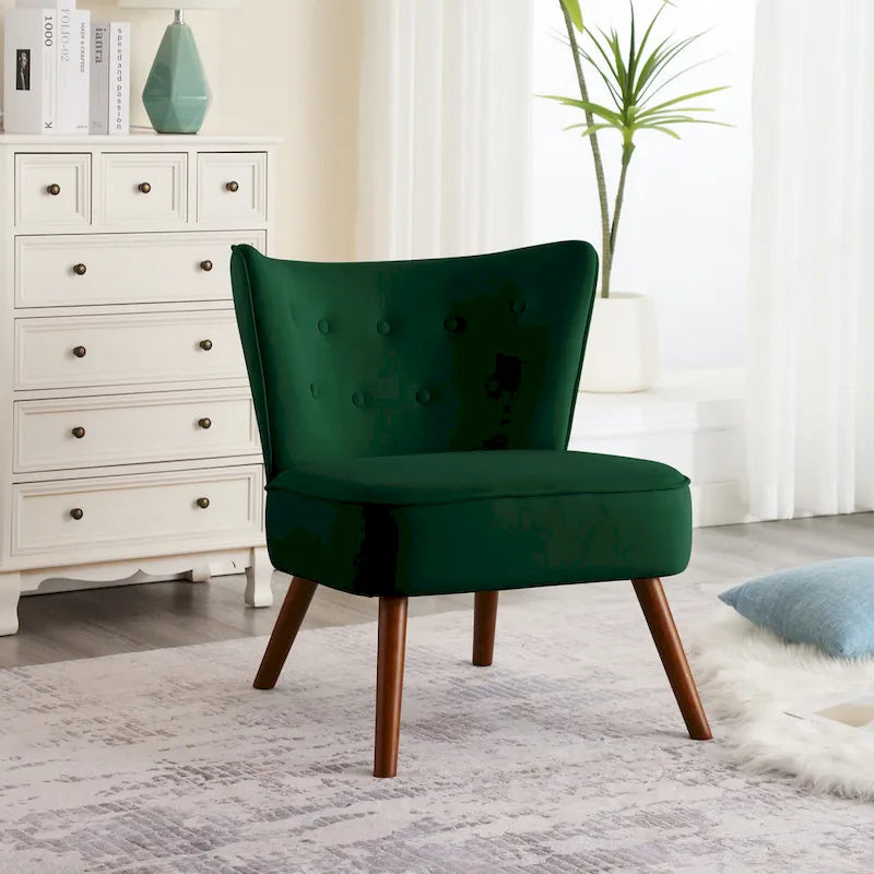 Geknöpfter Samt-Akzentsessel mit Bezug, Beistellsessel fürs Wohnzimmer – 27.6 W x 28 D x 31.3 H