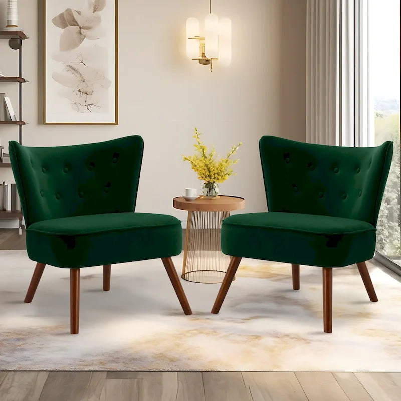 Geknöpfter Samt-Akzentsessel mit Bezug, Beistellsessel fürs Wohnzimmer – 27.6 W x 28 D x 31.3 H
