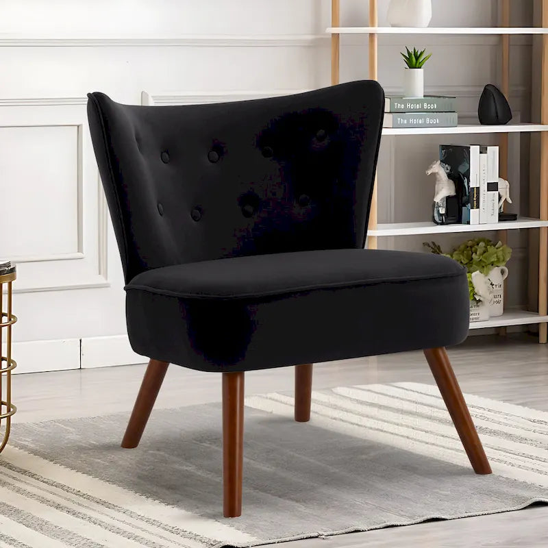 Geknöpfter Samt-Akzentsessel mit Bezug, Beistellsessel fürs Wohnzimmer – 27.6 W x 28 D x 31.3 H