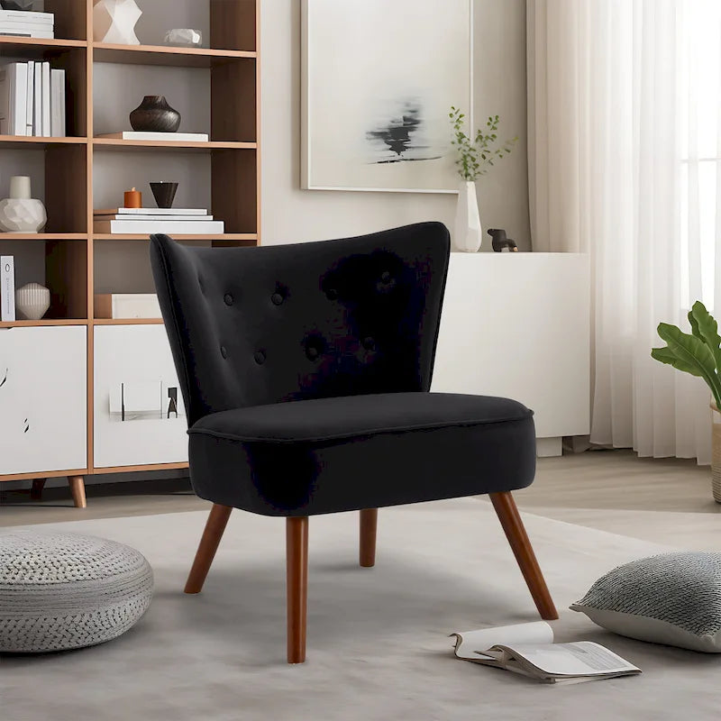 Geknöpfter Samt-Akzentsessel mit Bezug, Beistellsessel fürs Wohnzimmer – 27.6 W x 28 D x 31.3 H