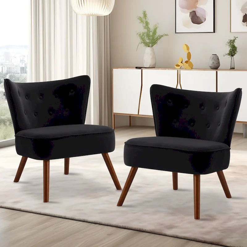 Geknöpfter Samt-Akzentsessel mit Bezug, Beistellsessel fürs Wohnzimmer – 27.6 W x 28 D x 31.3 H