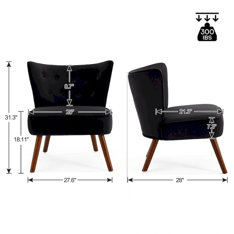 Geknöpfter Samt-Akzentsessel mit Bezug, Beistellsessel fürs Wohnzimmer – 27.6 W x 28 D x 31.3 H