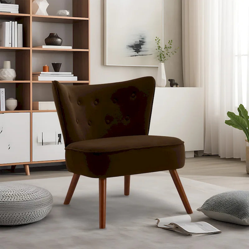 Geknöpfter Samt-Akzentsessel mit Bezug, Beistellsessel fürs Wohnzimmer – 27.6 W x 28 D x 31.3 H