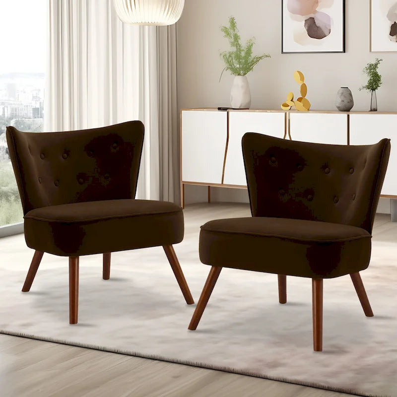 Geknöpfter Samt-Akzentsessel mit Bezug, Beistellsessel fürs Wohnzimmer – 27.6 W x 28 D x 31.3 H