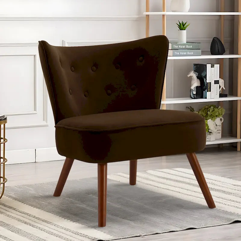 Geknöpfter Samt-Akzentsessel mit Bezug, Beistellsessel fürs Wohnzimmer – 27.6 W x 28 D x 31.3 H