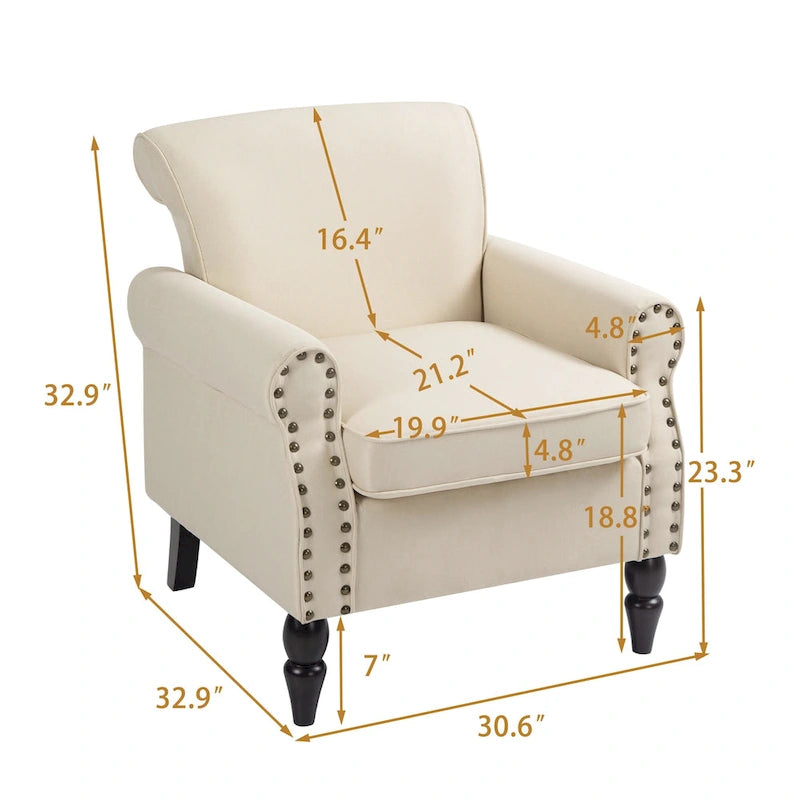 Olohuoneen nojatuoli, naulakoristeet – 29.9W x 29.9H x 32.9D