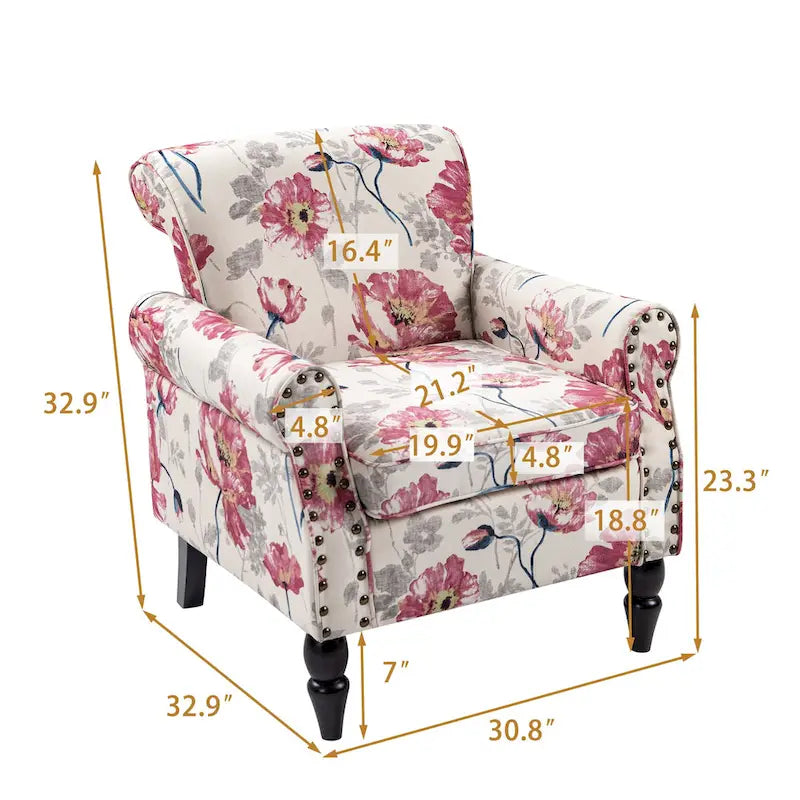 Olohuoneen nojatuoli, naulakoristeet – 29.9W x 29.9H x 32.9D