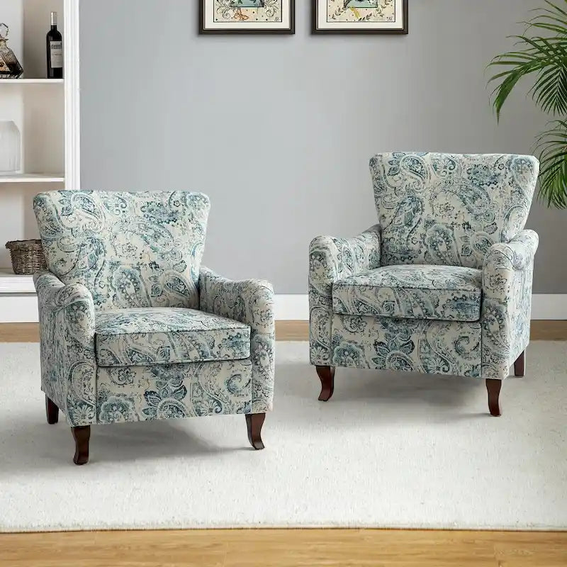 Juego de 2 sillones tapizados modernos con estampado floral y diseño con respaldo alto y alas Samouel, de HULALA HOME