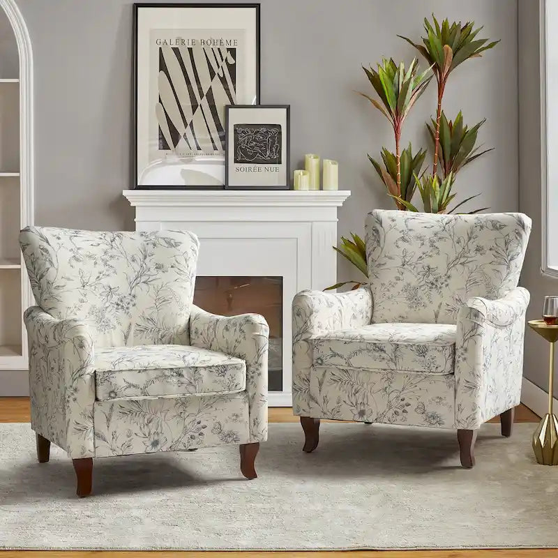 Juego de 2 sillones tapizados modernos con estampado floral y diseño con respaldo alto y alas Samouel, de HULALA HOME