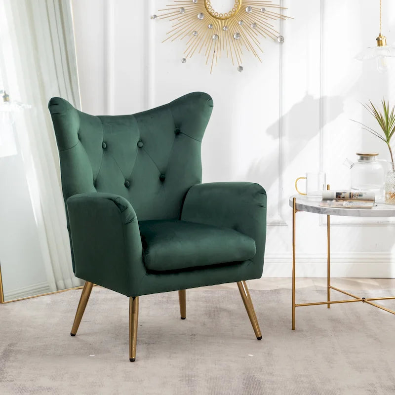 Sillón decorativo de terciopelo con respaldo de alas y capitoné de botones Sovarol de Roundhill Furniture