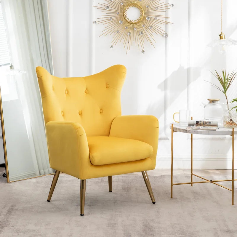 Sillón decorativo de terciopelo con respaldo de alas y capitoné de botones Sovarol de Roundhill Furniture