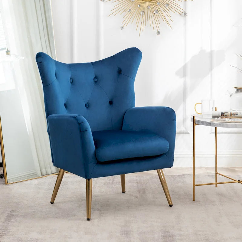 Sillón decorativo de terciopelo con respaldo de alas y capitoné de botones Sovarol de Roundhill Furniture