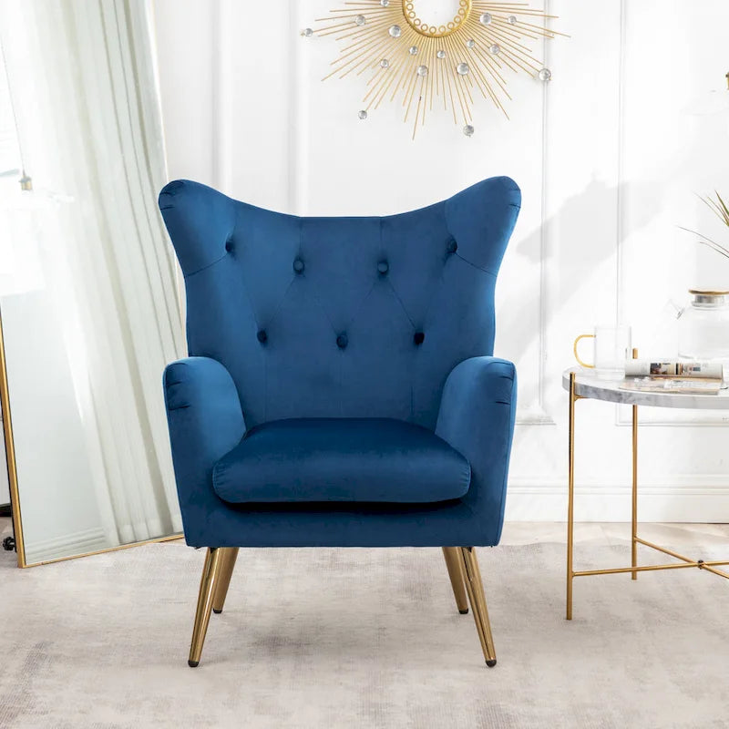 Sillón decorativo de terciopelo con respaldo de alas y capitoné de botones Sovarol de Roundhill Furniture