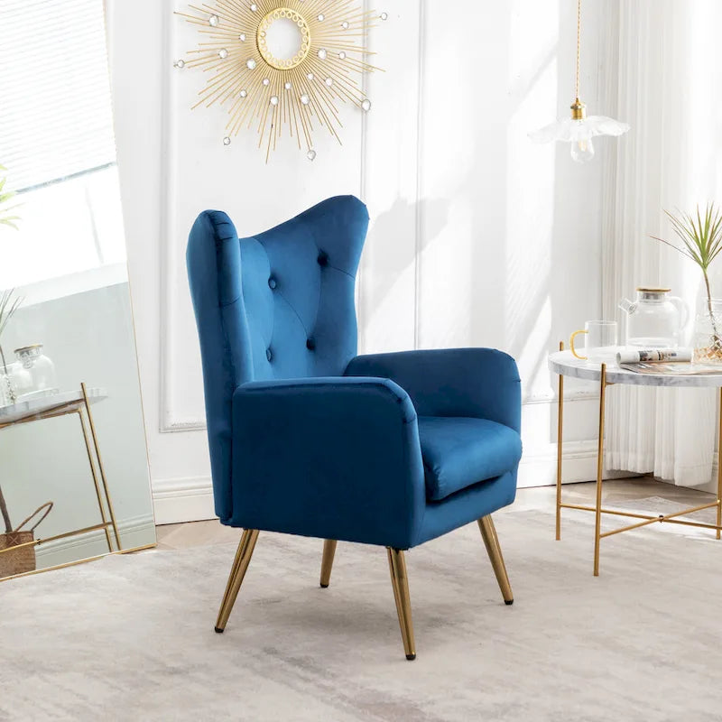 Sillón decorativo de terciopelo con respaldo de alas y capitoné de botones Sovarol de Roundhill Furniture
