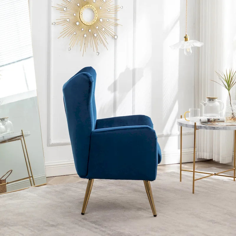 Sillón decorativo de terciopelo con respaldo de alas y capitoné de botones Sovarol de Roundhill Furniture