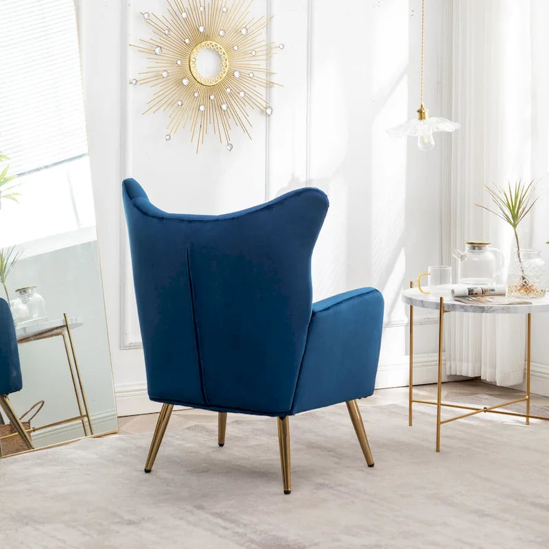 Sillón decorativo de terciopelo con respaldo de alas y capitoné de botones Sovarol de Roundhill Furniture
