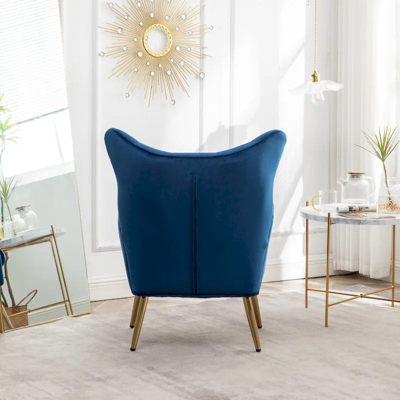 Sillón decorativo de terciopelo con respaldo de alas y capitoné de botones Sovarol de Roundhill Furniture
