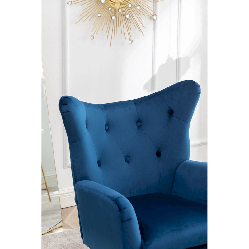 Sillón decorativo de terciopelo con respaldo de alas y capitoné de botones Sovarol de Roundhill Furniture
