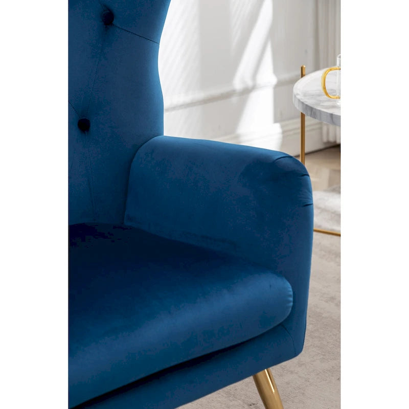 Sillón decorativo de terciopelo con respaldo de alas y capitoné de botones Sovarol de Roundhill Furniture