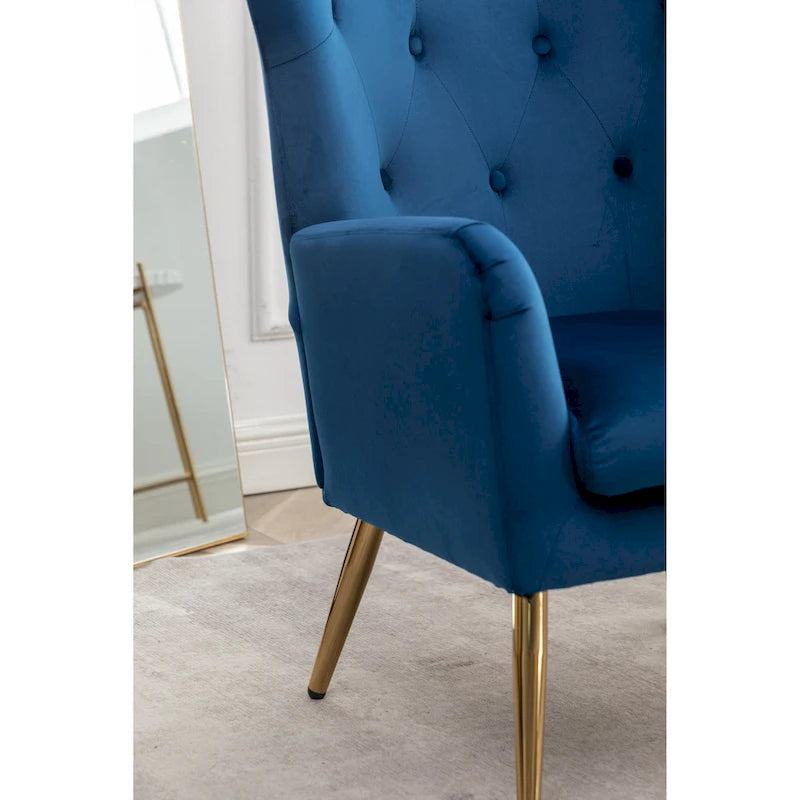 Sillón decorativo de terciopelo con respaldo de alas y capitoné de botones Sovarol de Roundhill Furniture