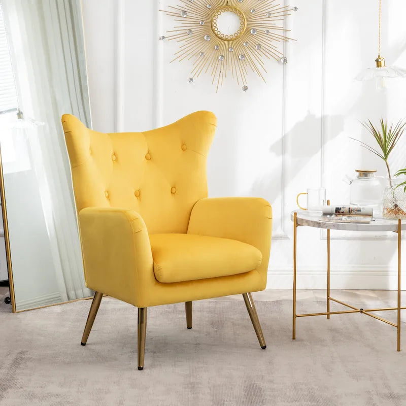 Sillón decorativo de terciopelo con respaldo de alas y capitoné de botones Sovarol de Roundhill Furniture