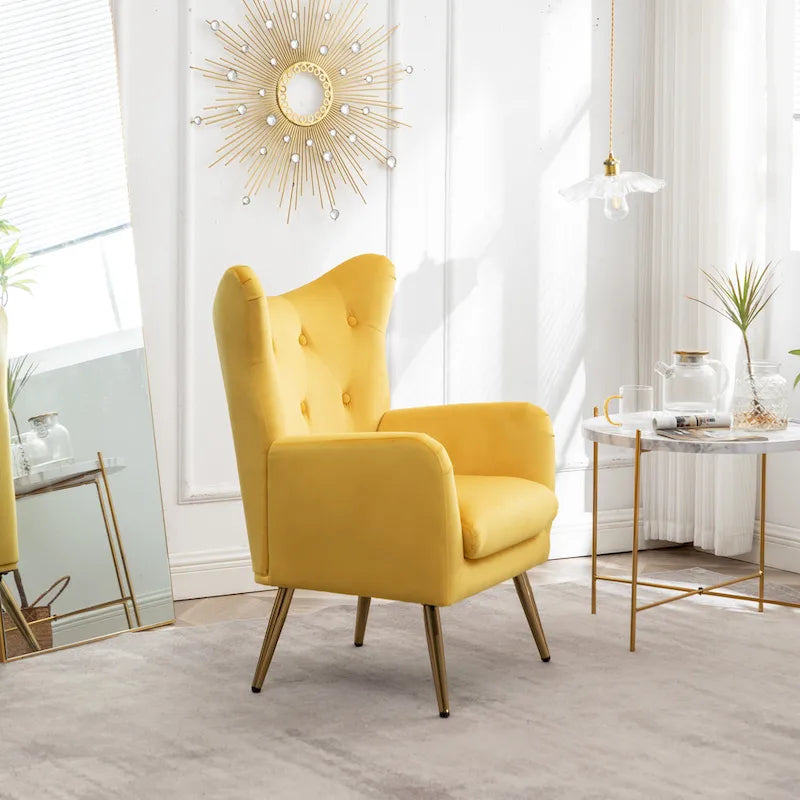 Sillón decorativo de terciopelo con respaldo de alas y capitoné de botones Sovarol de Roundhill Furniture