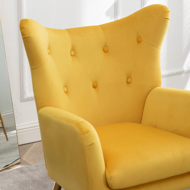 Sillón decorativo de terciopelo con respaldo de alas y capitoné de botones Sovarol de Roundhill Furniture
