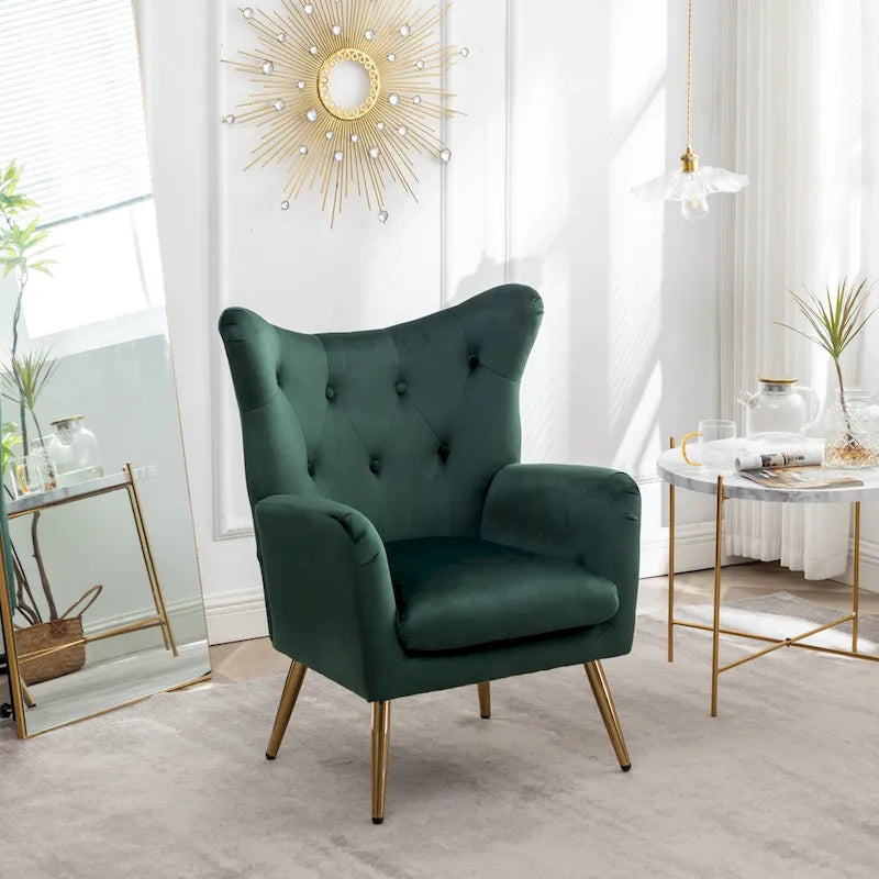 Sillón decorativo de terciopelo con respaldo de alas y capitoné de botones Sovarol de Roundhill Furniture