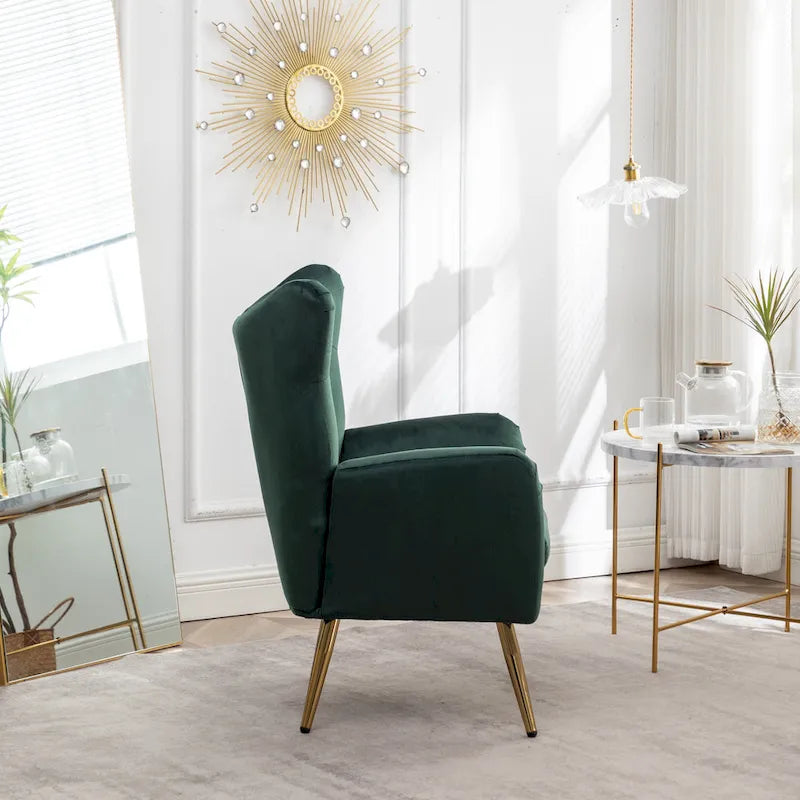 Sillón decorativo de terciopelo con respaldo de alas y capitoné de botones Sovarol de Roundhill Furniture