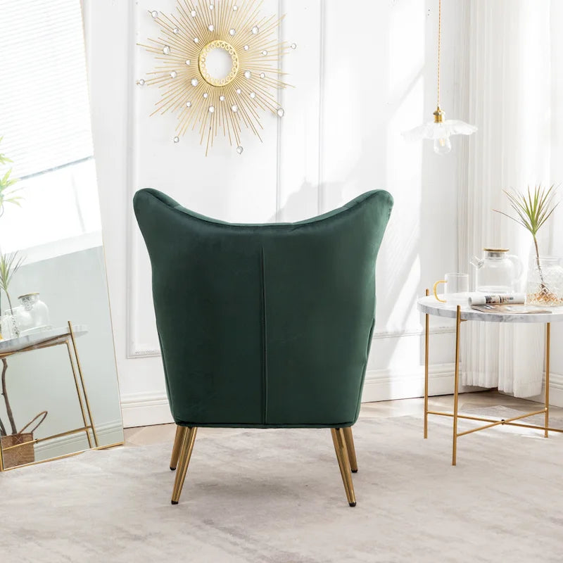 Sillón decorativo de terciopelo con respaldo de alas y capitoné de botones Sovarol de Roundhill Furniture