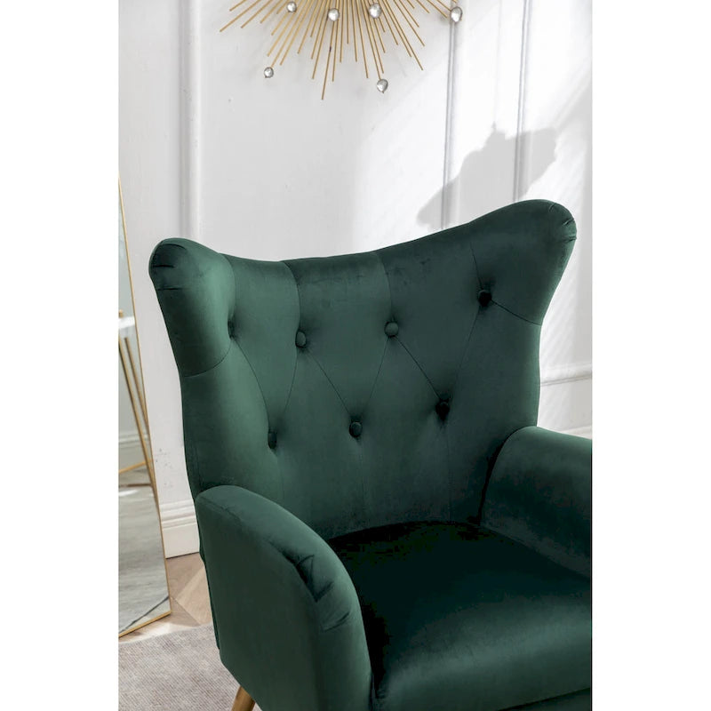 Sillón decorativo de terciopelo con respaldo de alas y capitoné de botones Sovarol de Roundhill Furniture
