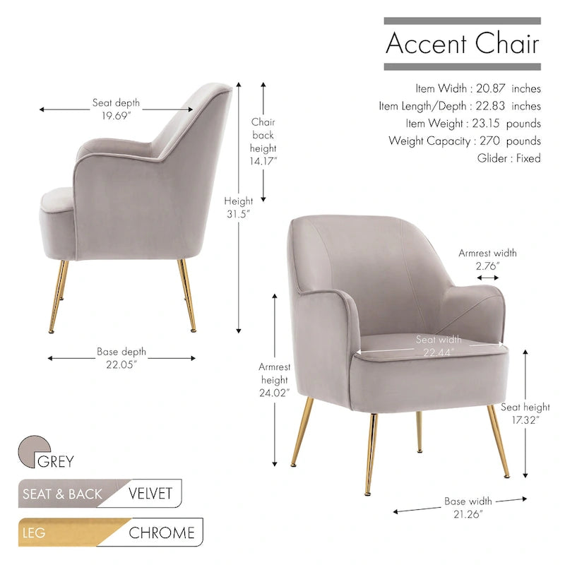 Porthos Home Adora Velvet Upholstered Accent Chair with Gold Chrome Legs