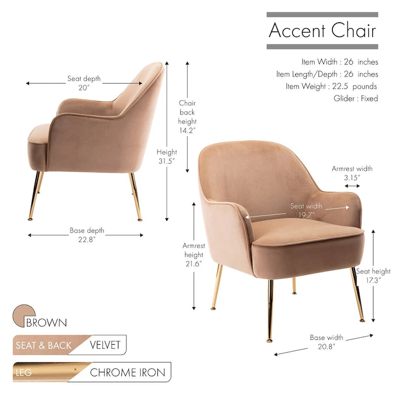 Porthos Home Adora Velvet Upholstered Accent Chair with Gold Chrome Legs