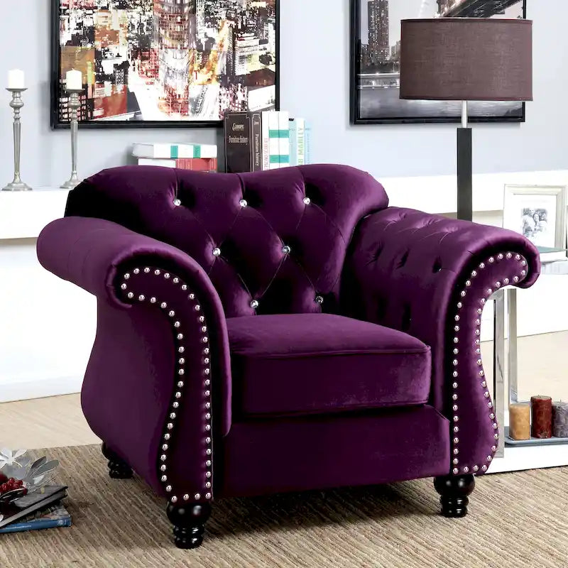 Furniture of America imzalı Tese geleneksel kumaş keçe düğme kapitonesi berjer