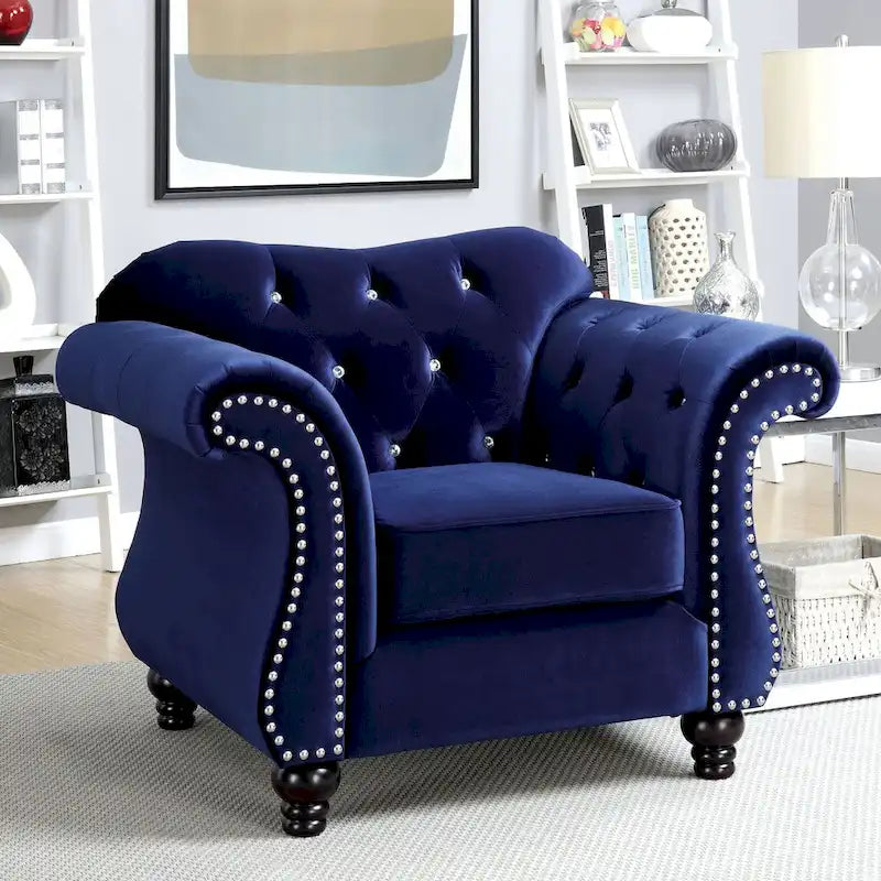 Furniture of America imzalı Tese geleneksel kumaş keçe düğme kapitonesi berjer