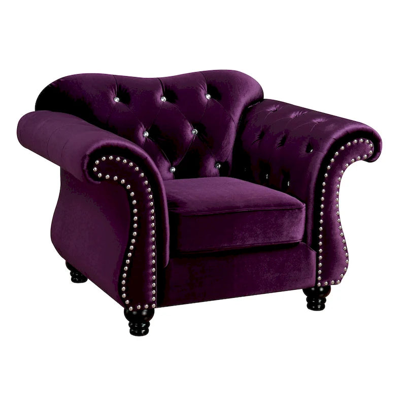 Furniture of America imzalı Tese geleneksel kumaş keçe düğme kapitonesi berjer