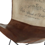 Handgefertigter Schmetterlingsstuhl aus weißem, grauem, braunem, hellbraunem oder beigebraunem Leder mit schwarzem Gestell